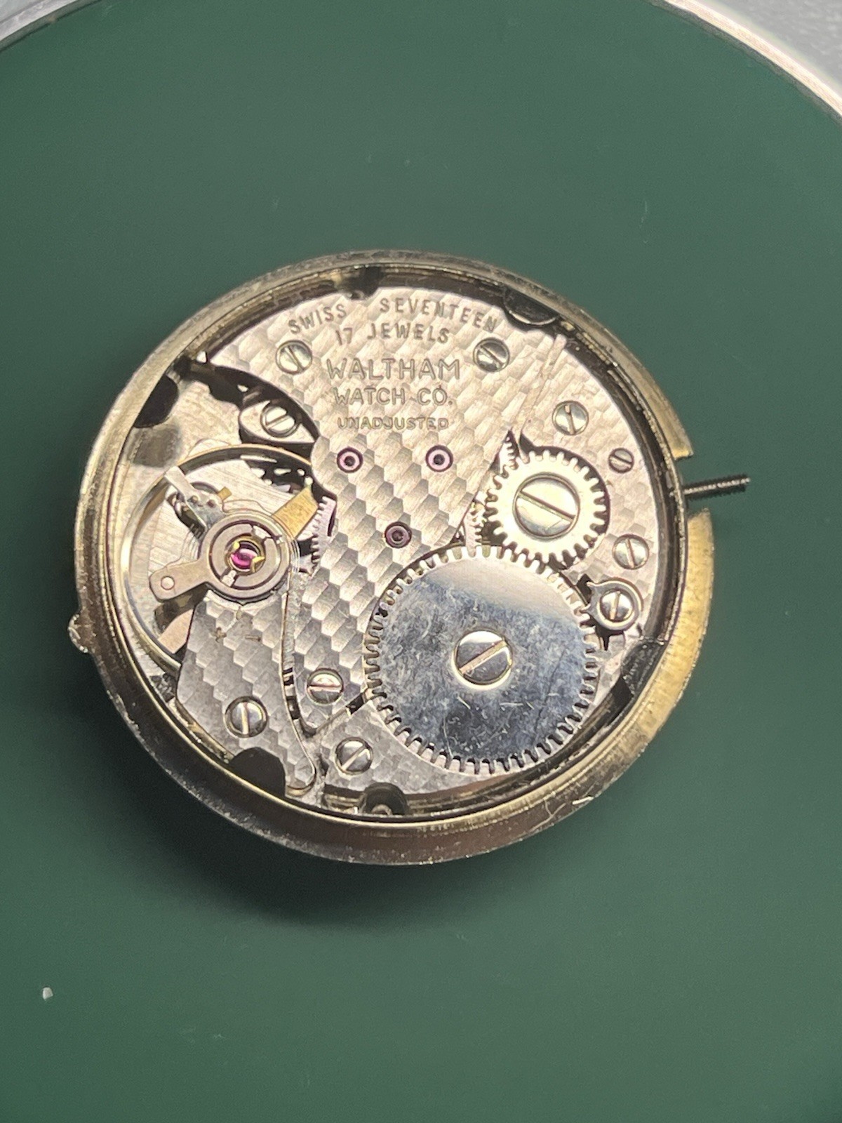 RUNNING Waltham FHF ST 96 Watch Movement 17j With Wood Grain Dial