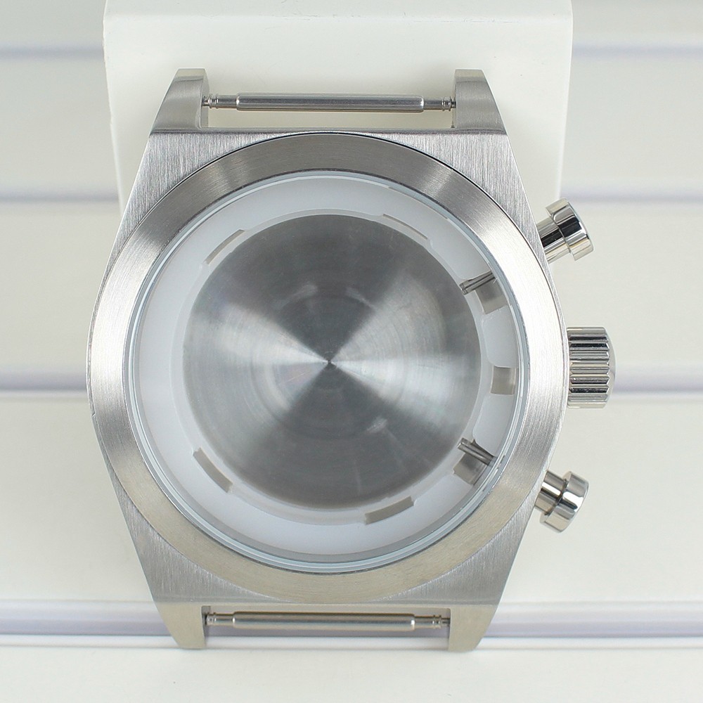 Chronograph Brushed Steel Aviator Watch Case 46mm 10ATM For Miyota OS00 Movement