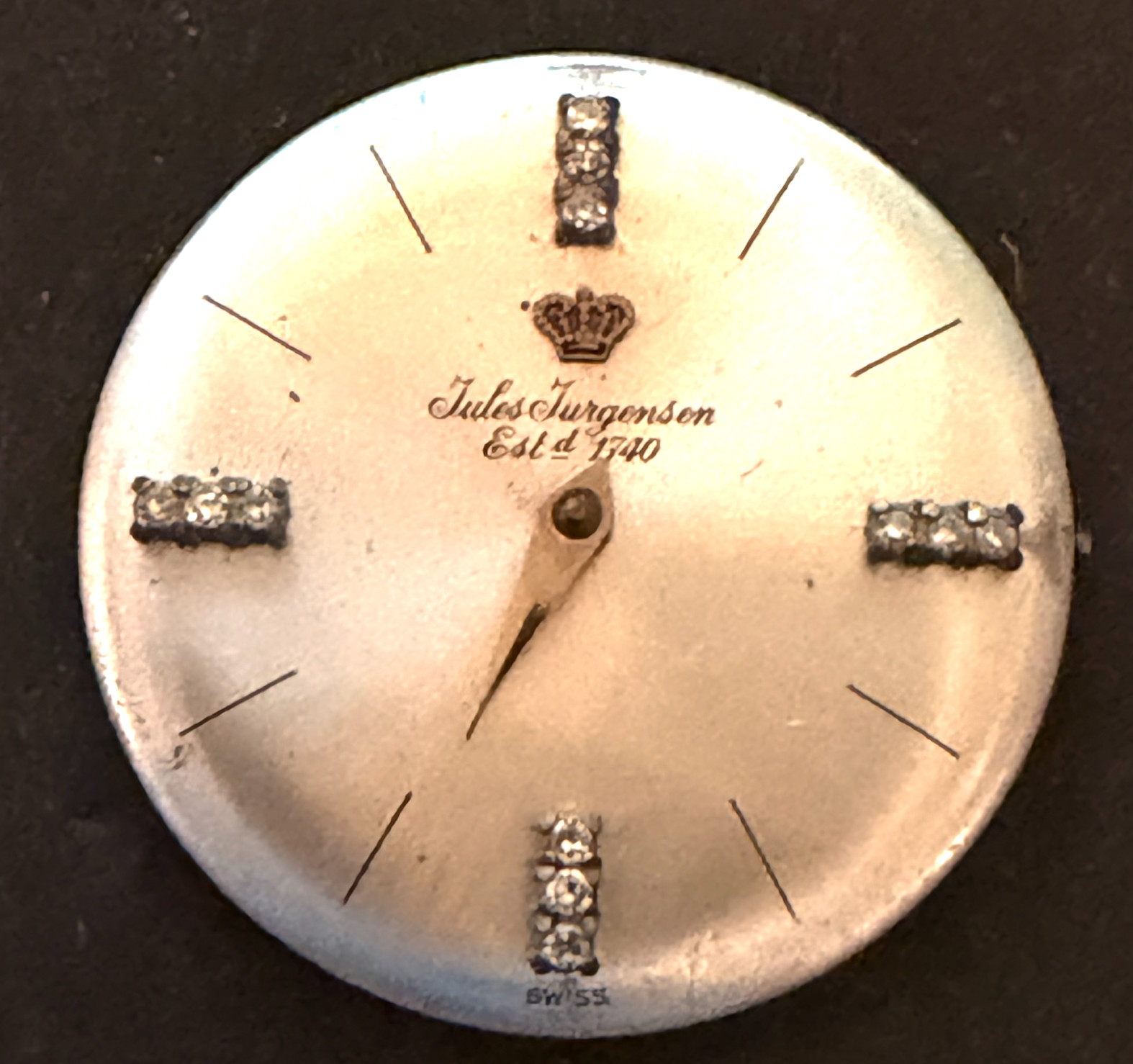 Vintage Jules Jurgensen Men’s Watch Movement Diamond Dial Ticks 17j Swiss