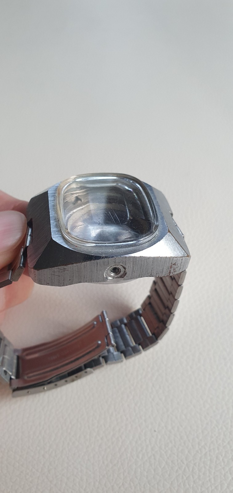 Vintage Slava Quartz Watch Case with Bracelet Soviet TV Tank Chrome Spare Part