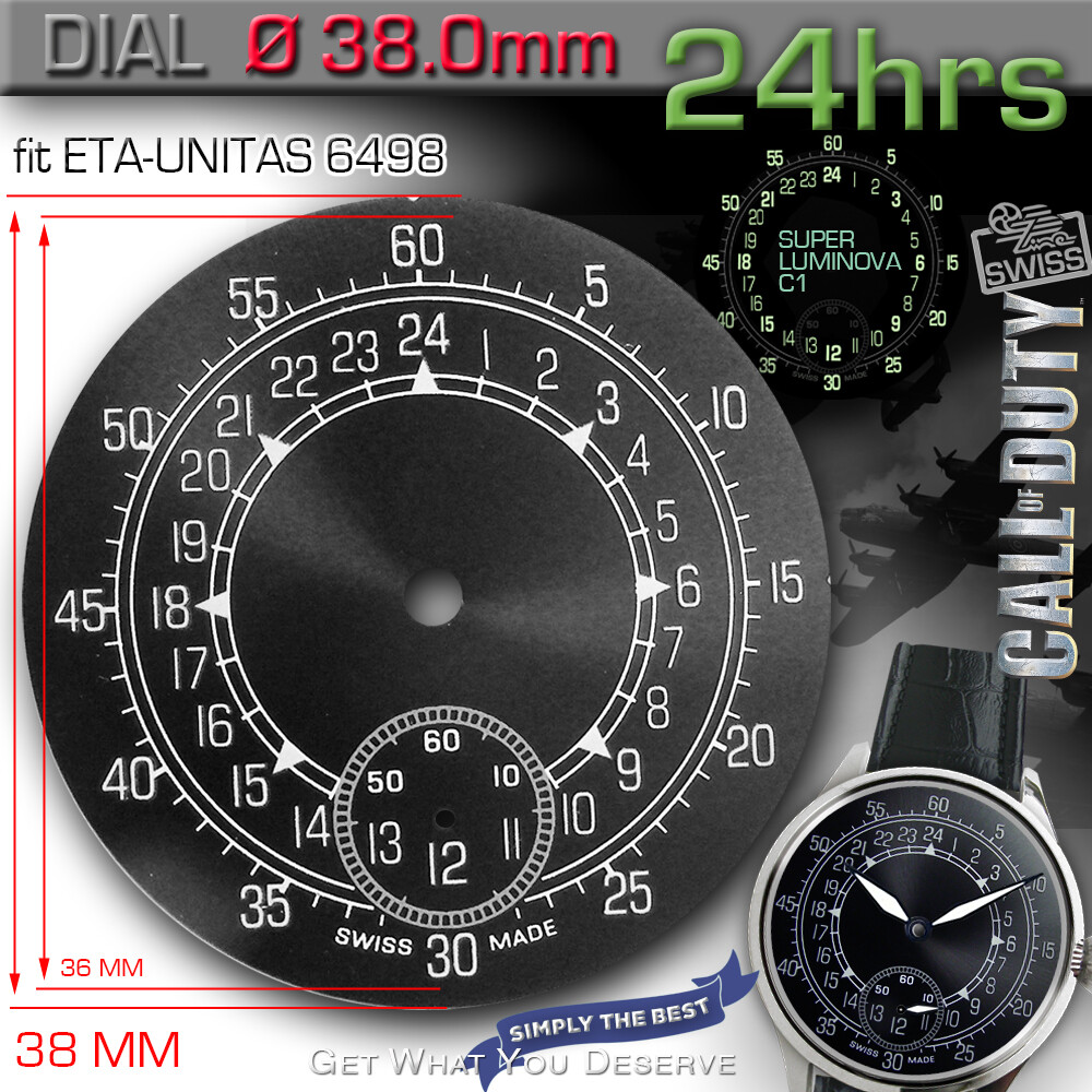 DIAL FOR MOVEMENT ETA UNITAS 6498-1, 24h SPECIAL, CL1 SUPERLUMINOVA