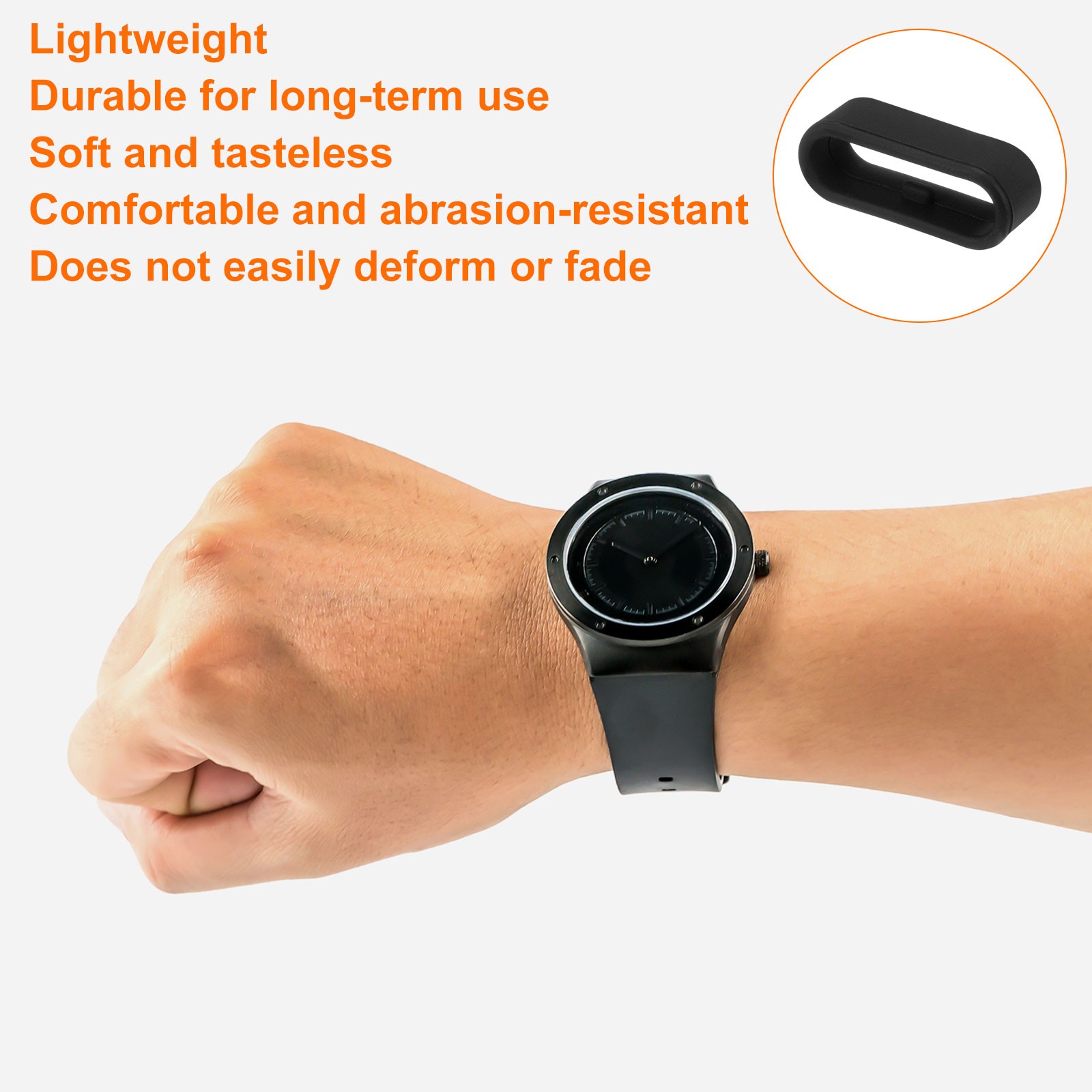 10Pcs Watch Band Strap Loops Silicone Fastener Rings for 20mm Band, Black