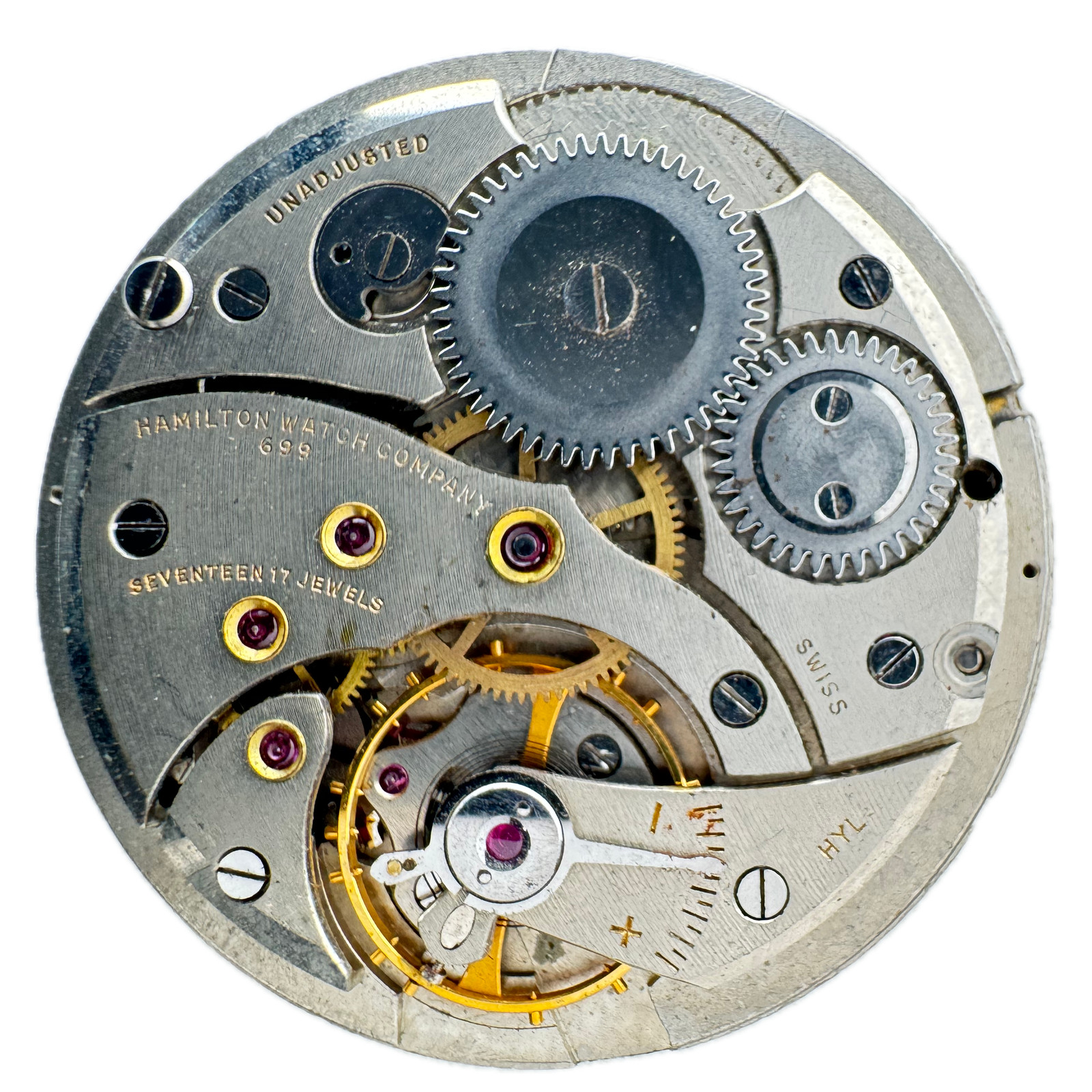 Vintage Hamilton Silver Dial Gold Tone Minute Track Pocket Watch Movement 699