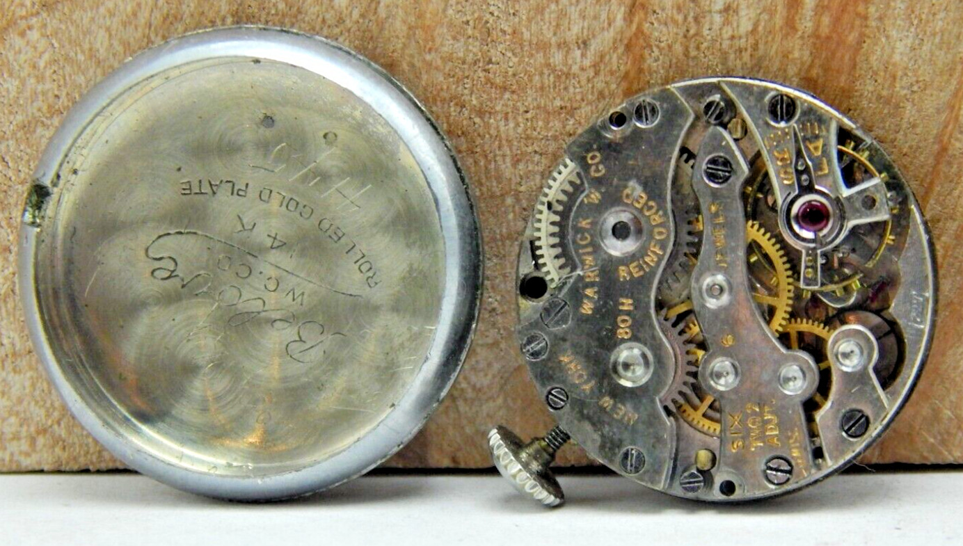 Vintage Warwick 80H 6j 2 adjustment ladies wrist watch movement with case back