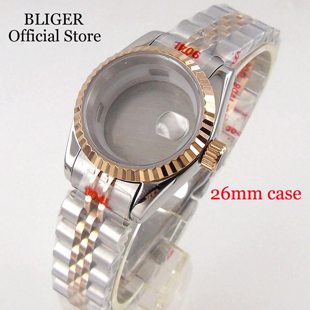 New 26mm Watch Case Fit NH05A NH06A Sapphire Crystal Rose Gold For Ladies watch