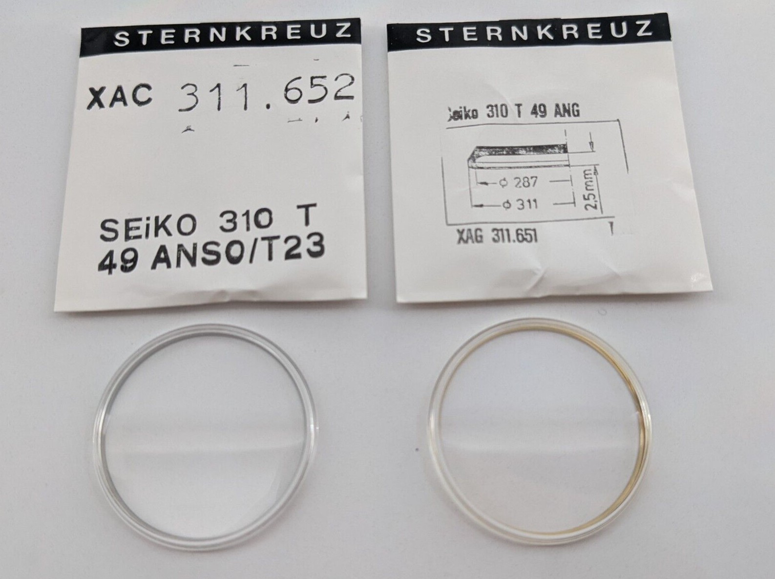 Watch Crystal to fit Seiko 310 T49 gilt or chrome ring Made in Germany x 1 pc
