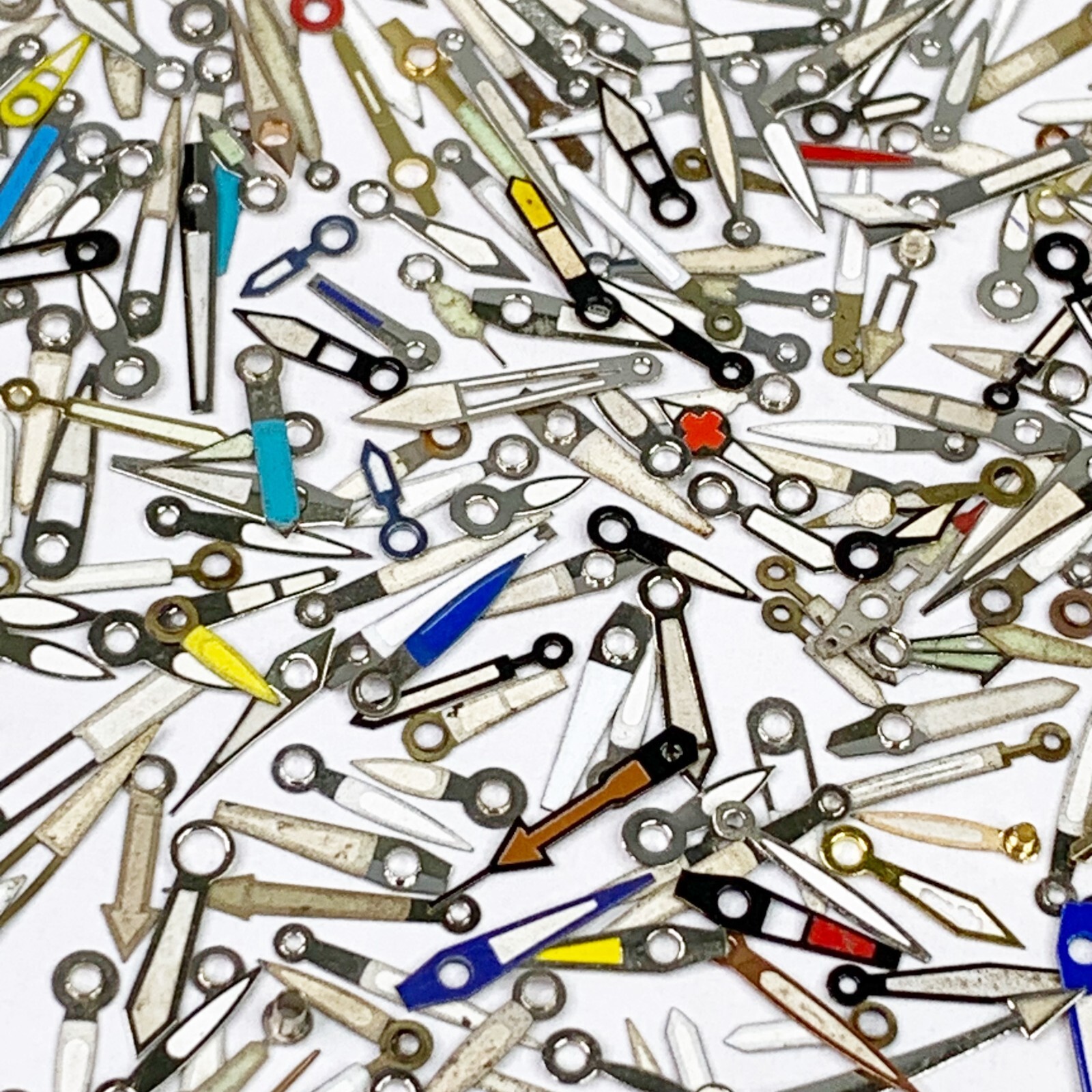 50 Painted Watch Hands Steampunk Part Altered Art Colorful Watchmaker Repair Lot