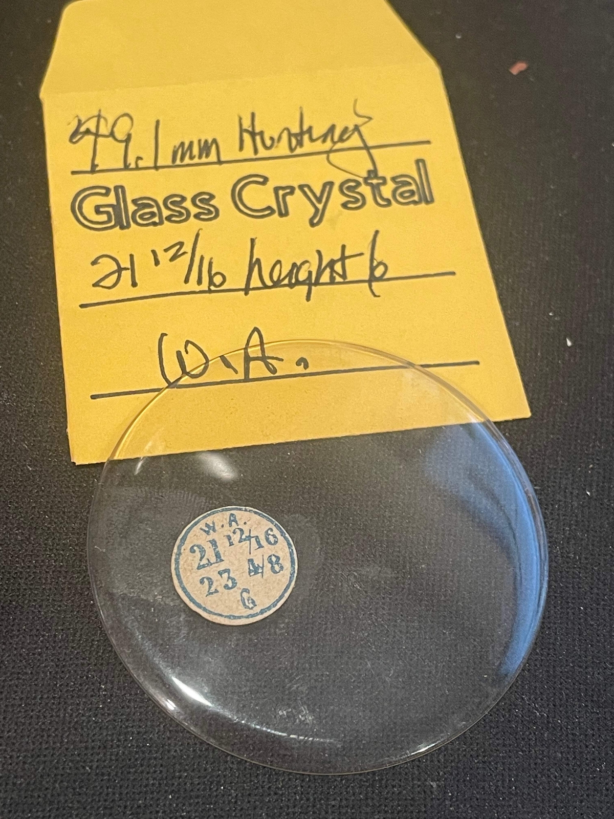 W. A. Vintage Glass Hunting Case Watch Crystal 21-12/16 (~49.1mm) – NOS