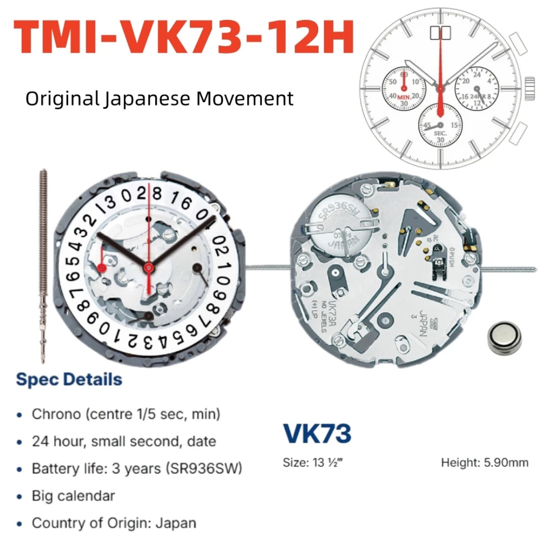 Seiko VK73 VK73A 6-Hand Quartz Chronograph Movement Big Date 6H or 12H Part