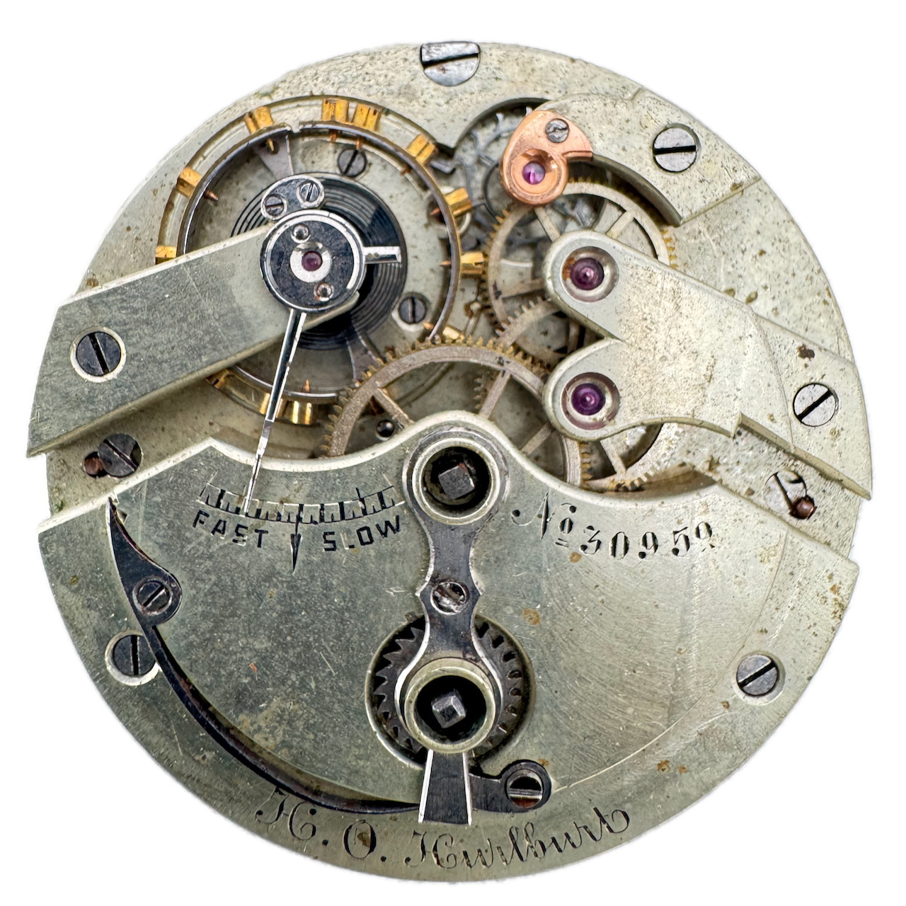 Antique 14s Auguste Saltzman H. O. Hurlburt Key Wind Pocket Watch Movement
