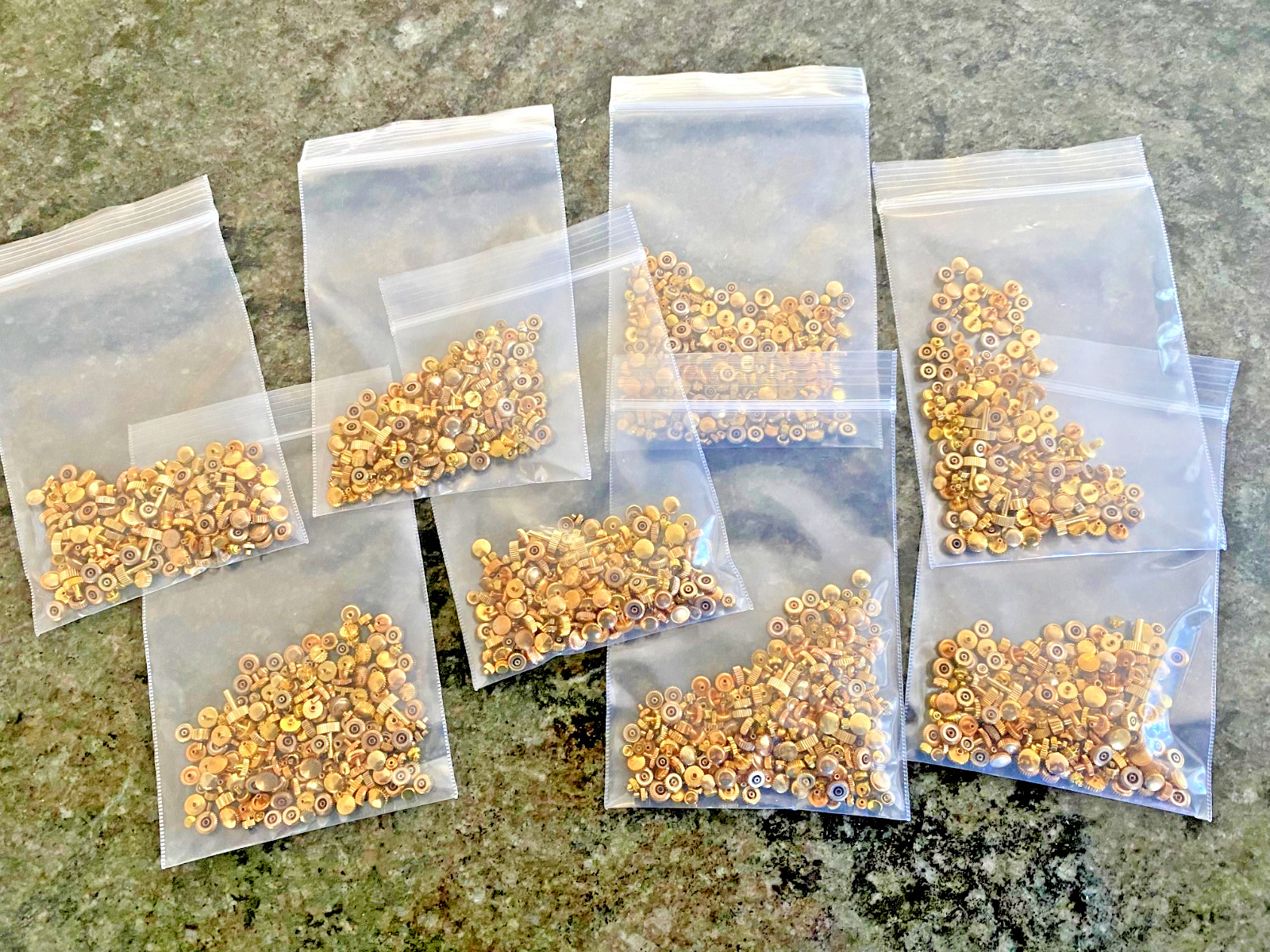 Brand New GOLD WATCH CROWNS – 100 crowns per bag. 2 bags available