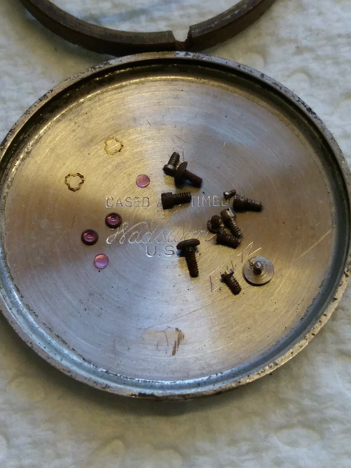AS 1124 D Disassembled Wadsworth Movement, Dial, Hands, Holder, Case back Repair