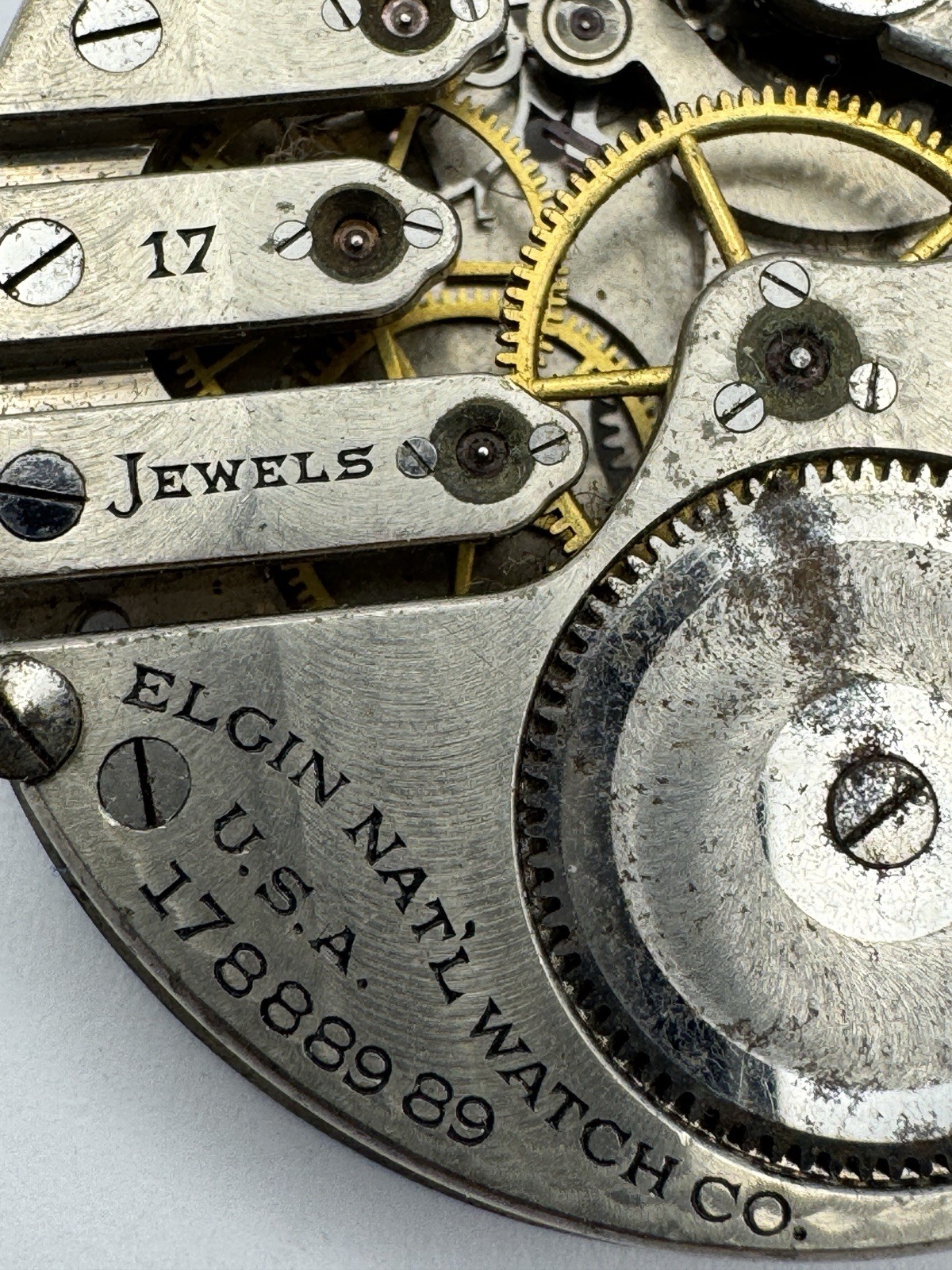 Vintage Elgin 16s 17J Grade 382 3 Finger Partial Pocket Watch Movement For Parts