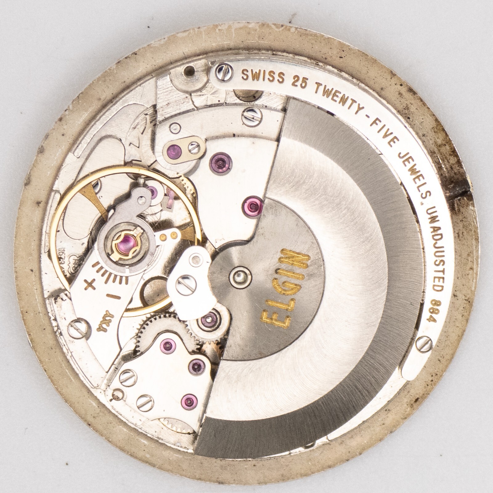 Vintage Lord Elgin Caliber 884 25-Jewel Wristwatch Movement, Runs & Keeps Time