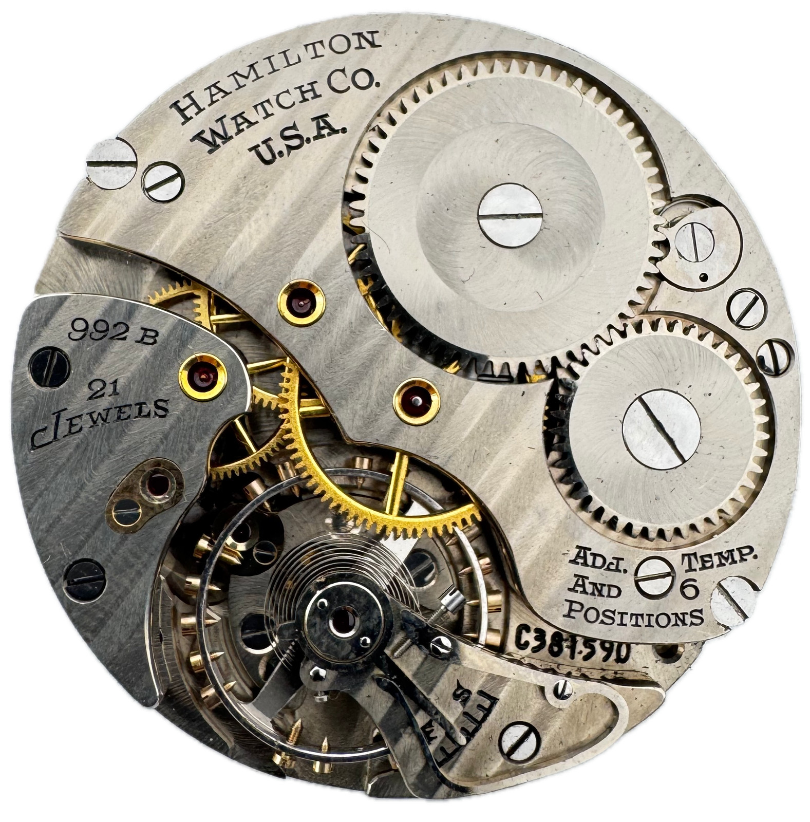 Vintage 16s 1952 Hamilton Boxcar Dial Railway Special Pocket Watch Movement 992B