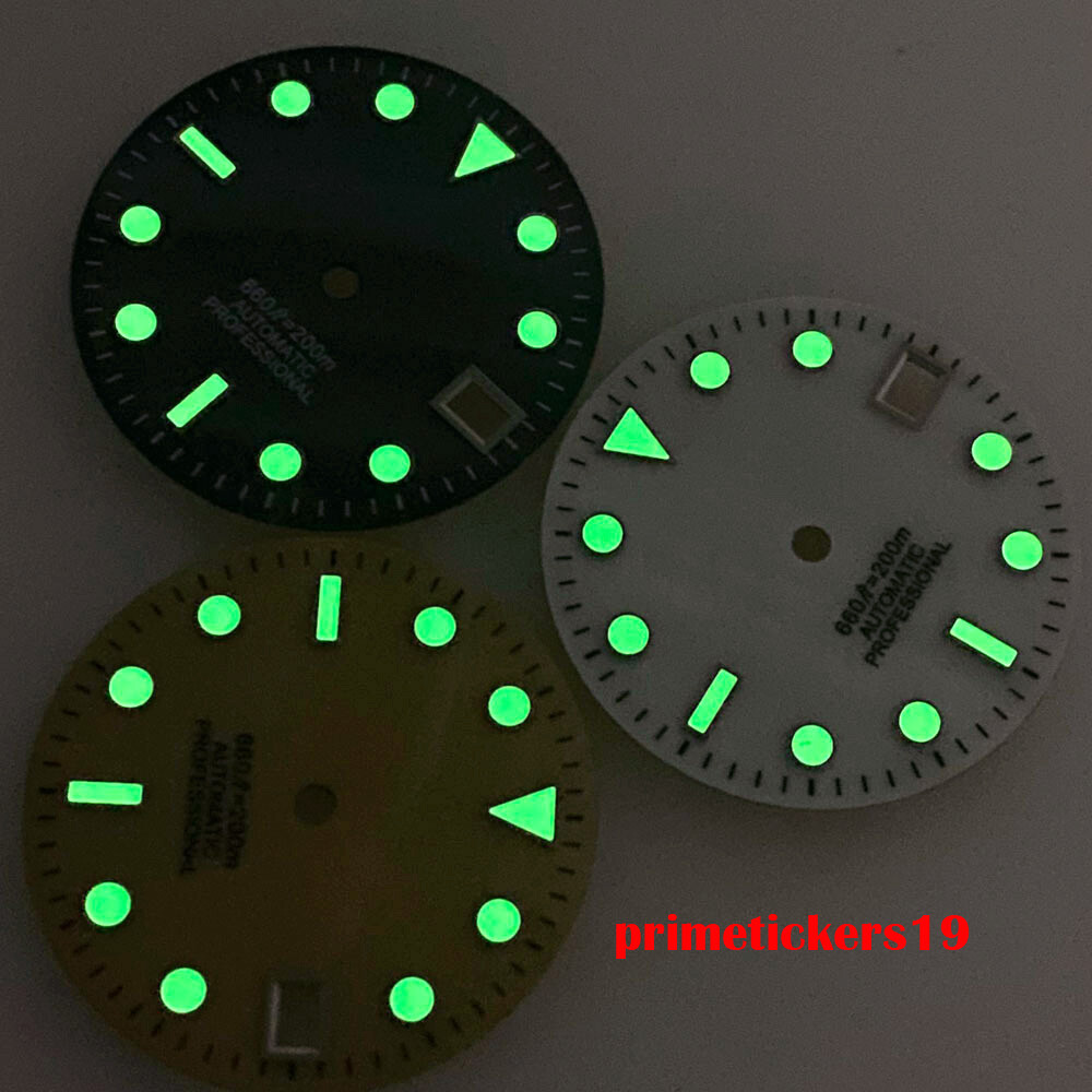 28.5mm Watch Dial Sterile Shell Face Date Hands Set Green Lume Fit NH35 Movement