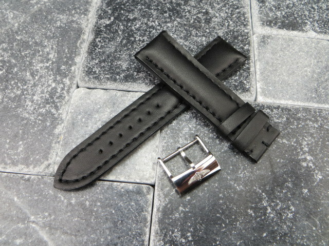 24mm CALF Leather Strap Black Watch Band with OEM BREITLING Tang Buckle Black x1