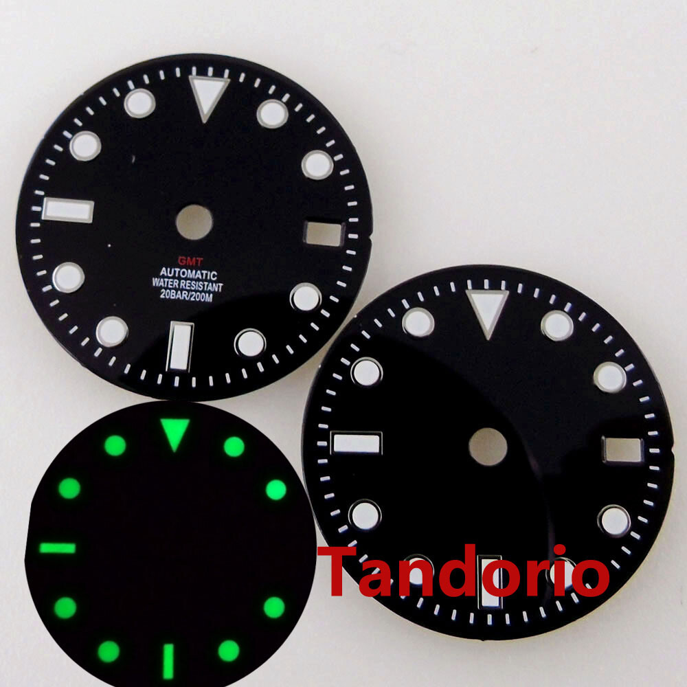 29mm Bliger Black Dial Face Fit NH34A NH34 GMT Automatic Movement Date Luminous