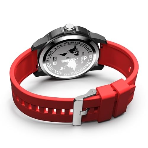 Sport Field Watch for Men Black Tactical Watch 30-50M 44.0mm Red band