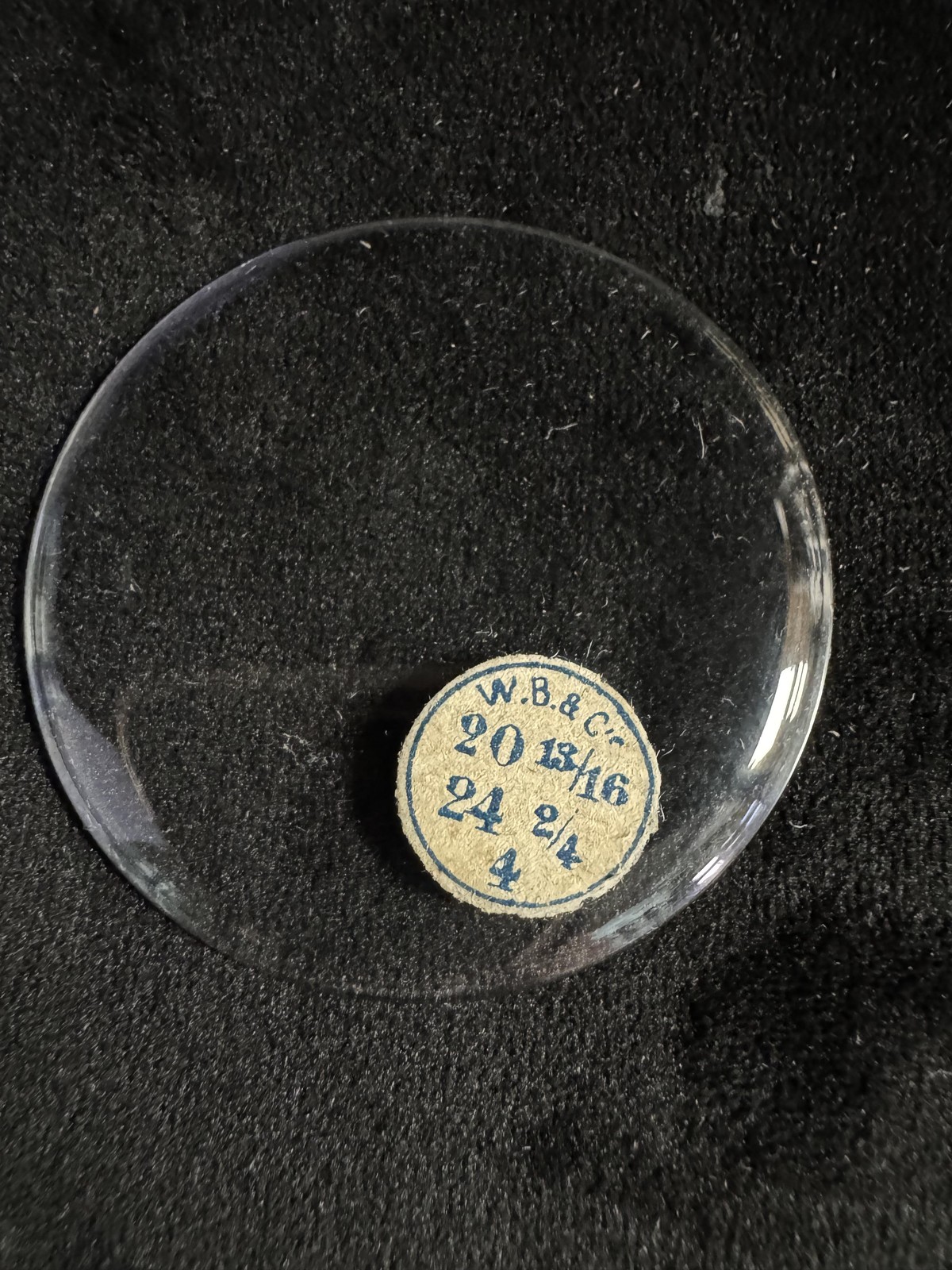 Vintage W.B.&C. Pocket Watch Crystal Glass 46.8mm Domed Replacement 20 13/16 24