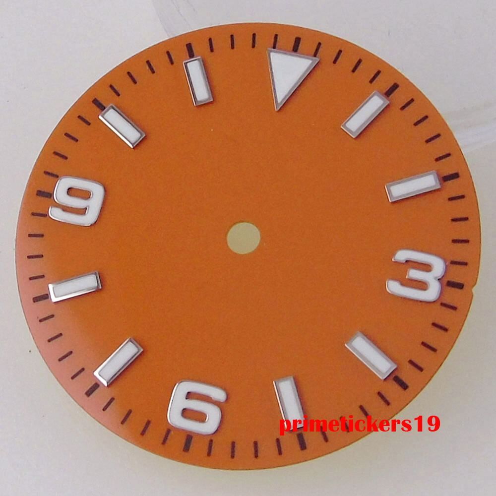 29mm Black/Blue/Orange Watch Dial Face Hands Green Lume Fit NH35 NH36 Movement