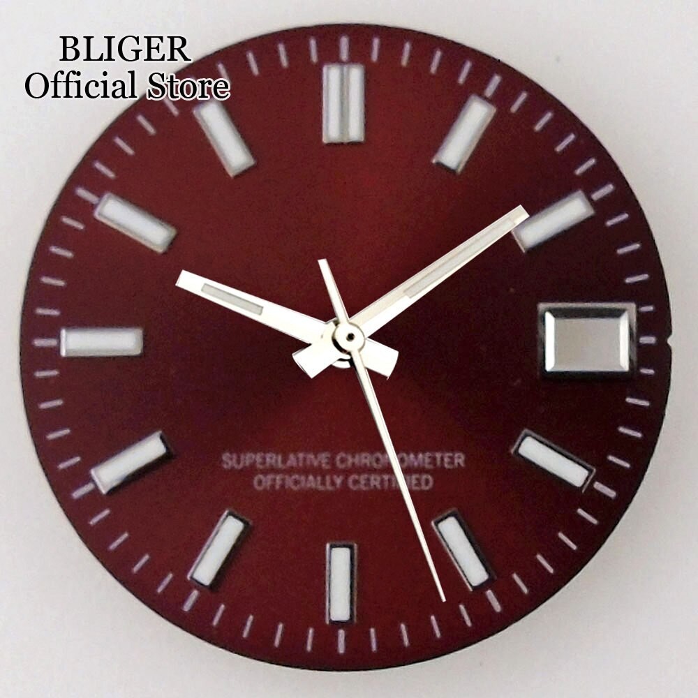 28.5mm Sunburst Pink Silver Watch Dial+Hands Green Lume Fit NH35A NH36A Movement