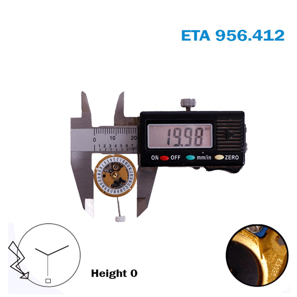 ETA 956.412 Swiss Made Quartz Movement-White Date Disk At 6- 3 Hands- Height :0.
