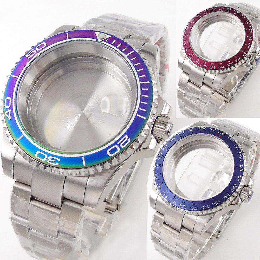 40MM SUB GMT Watch Case Ceramic Bezel Sapphire Glass Fit NH34A NH35 NH36 2824