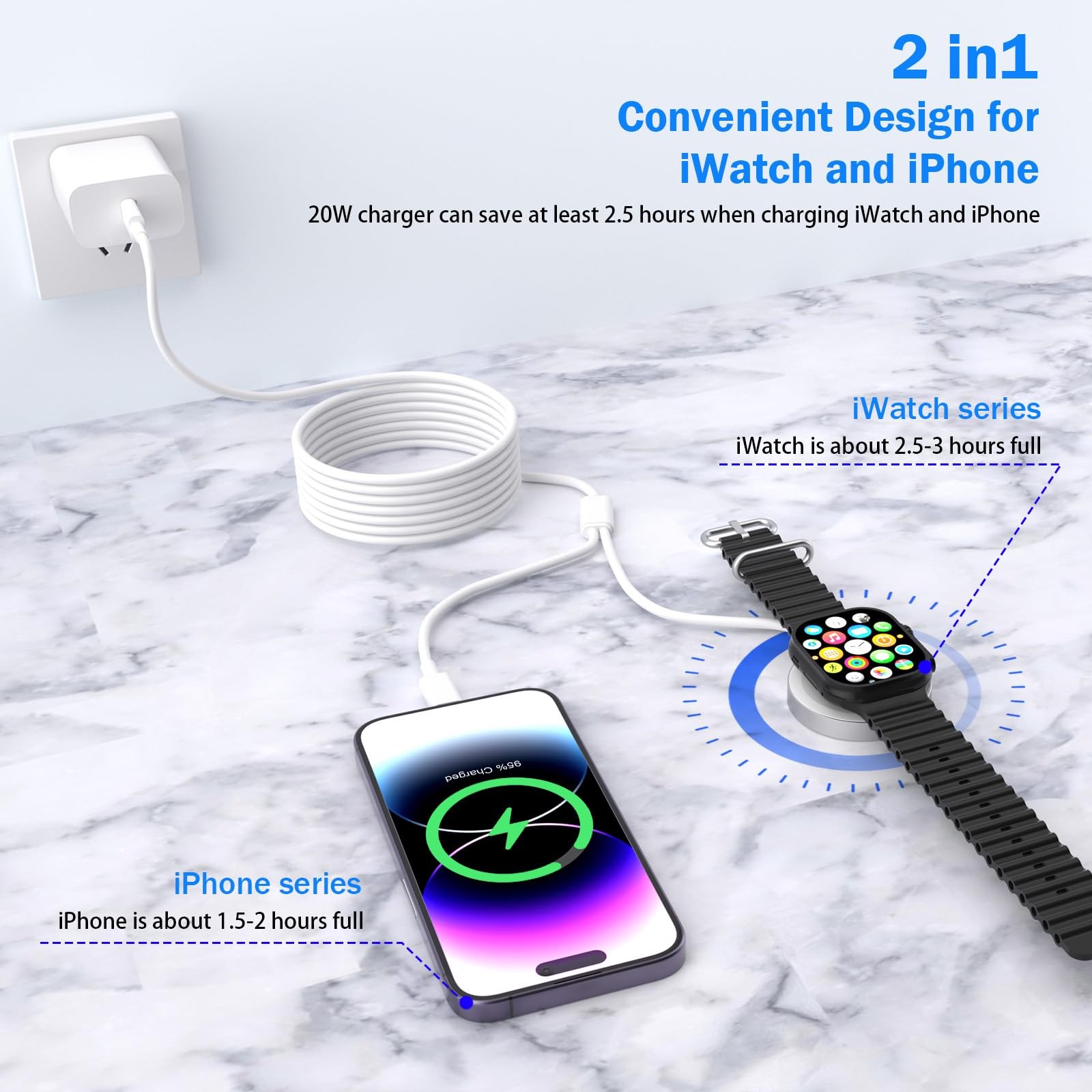 Fast Charger for Apple Watch Charger, 2-in-1 Multi Magnetic Watch Charger Cab…