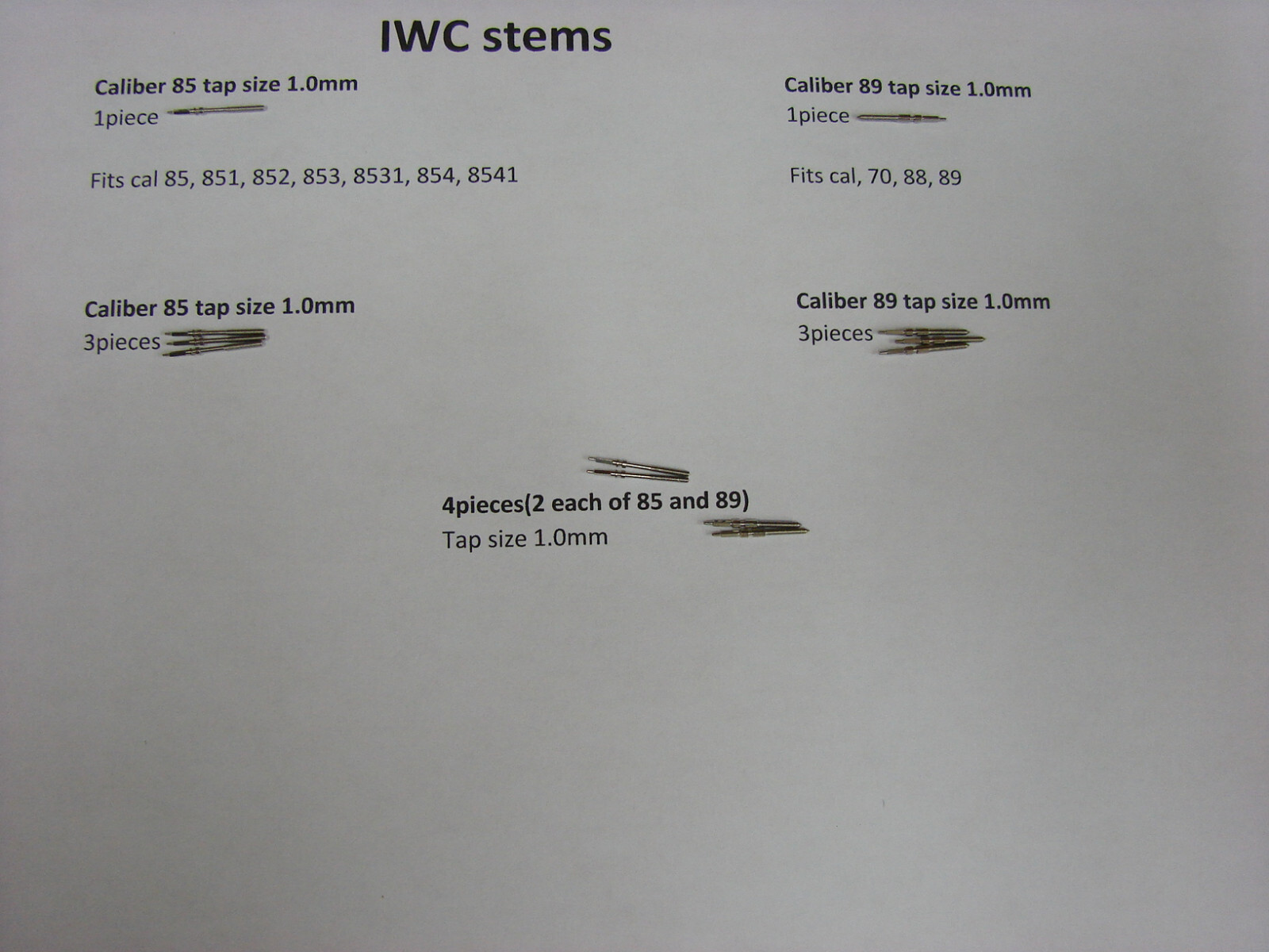 IWC 85, 851, 852, 853, 8531, 854, 8541, 89, 88, 70 stems tap 1mm swiss vintage!!