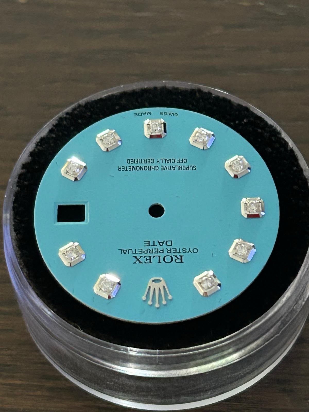 Rolex Oyster Perpetual Date Custom Turquoise Diamond Dial For 15200-15234-115200