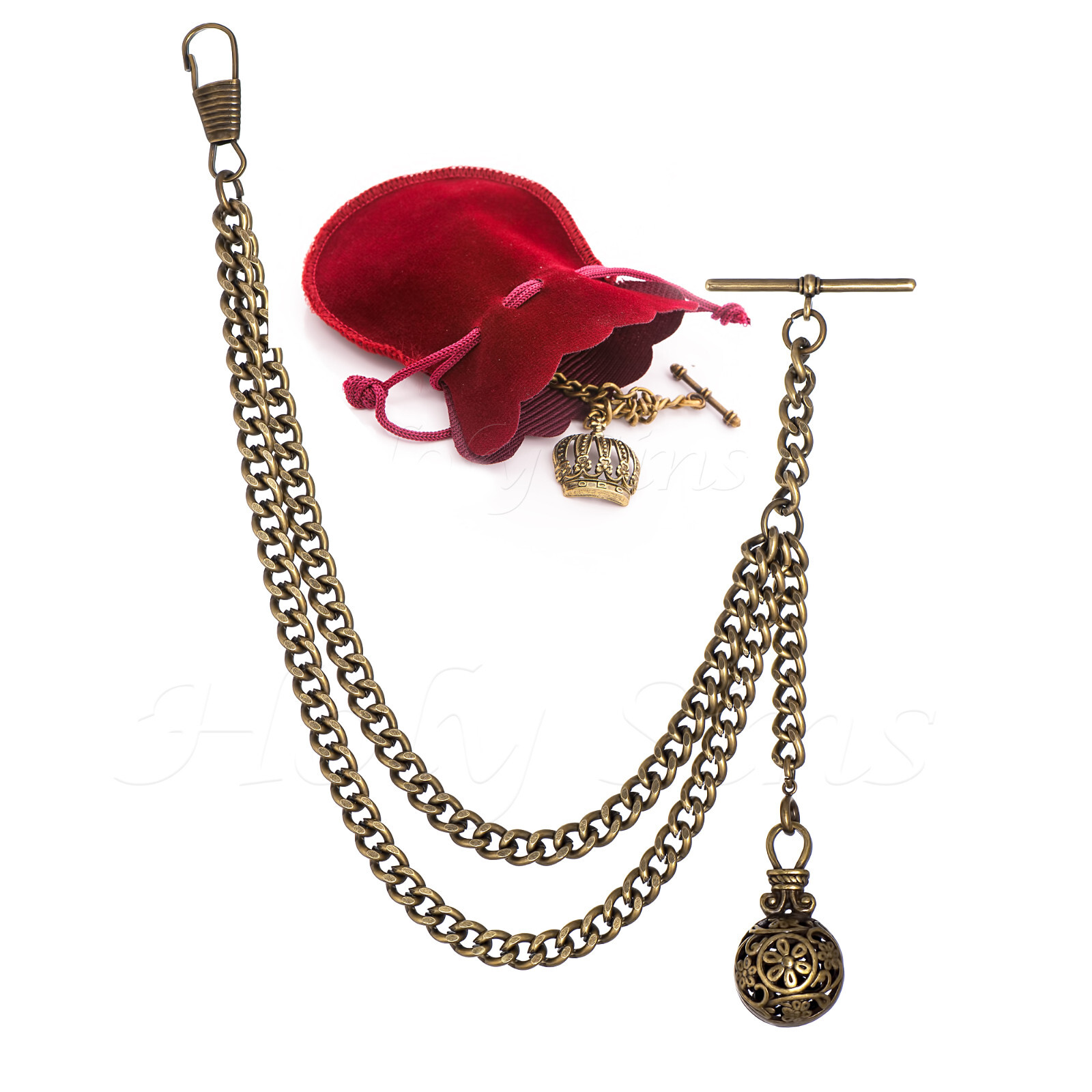 Brand New Bronze Single Albert Pocket Watch Fob Chain With Pendant