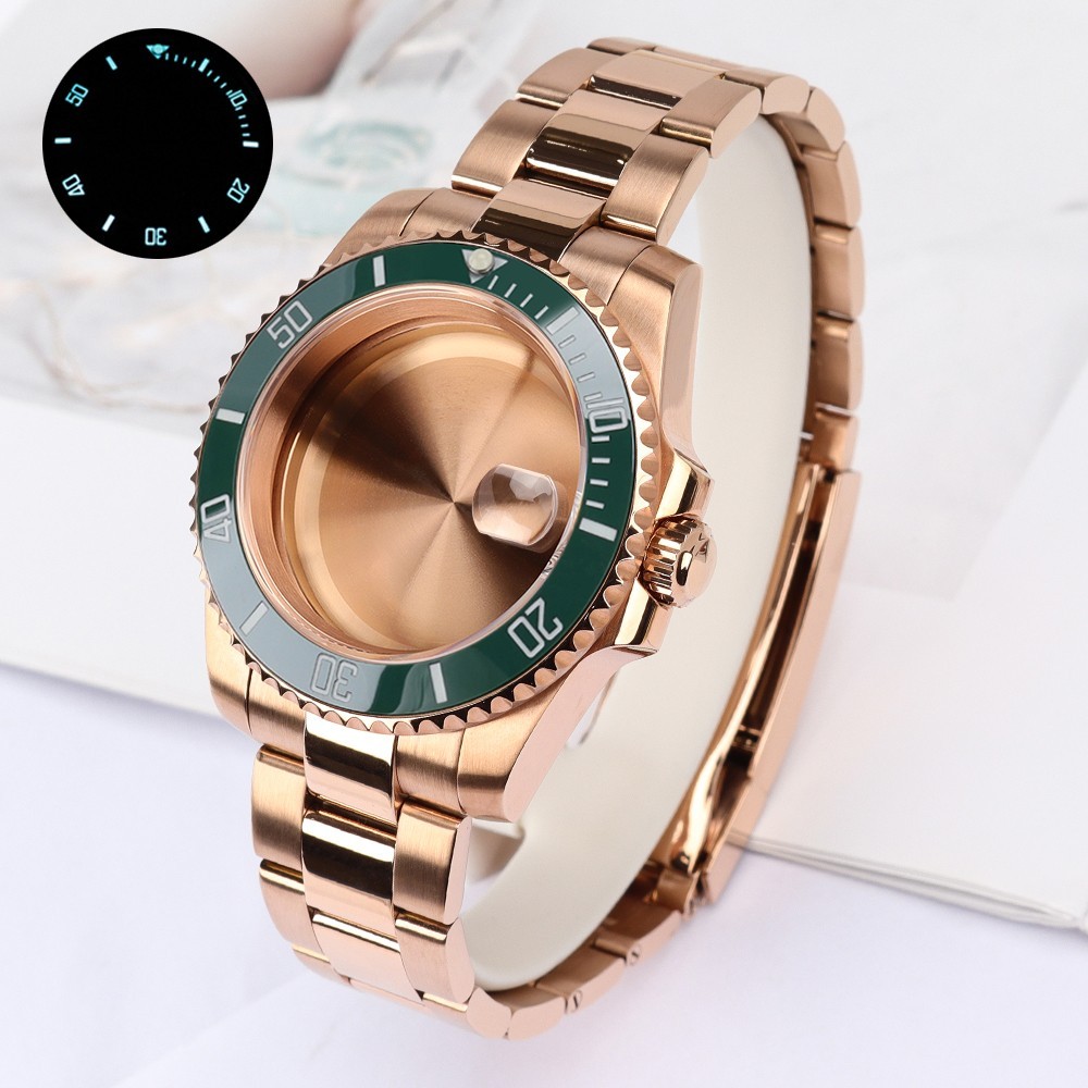 Sapphire Dive Watch Case Bracelet 40mm Rose Gold SUB Bezel For SII NH35 ETA 2824