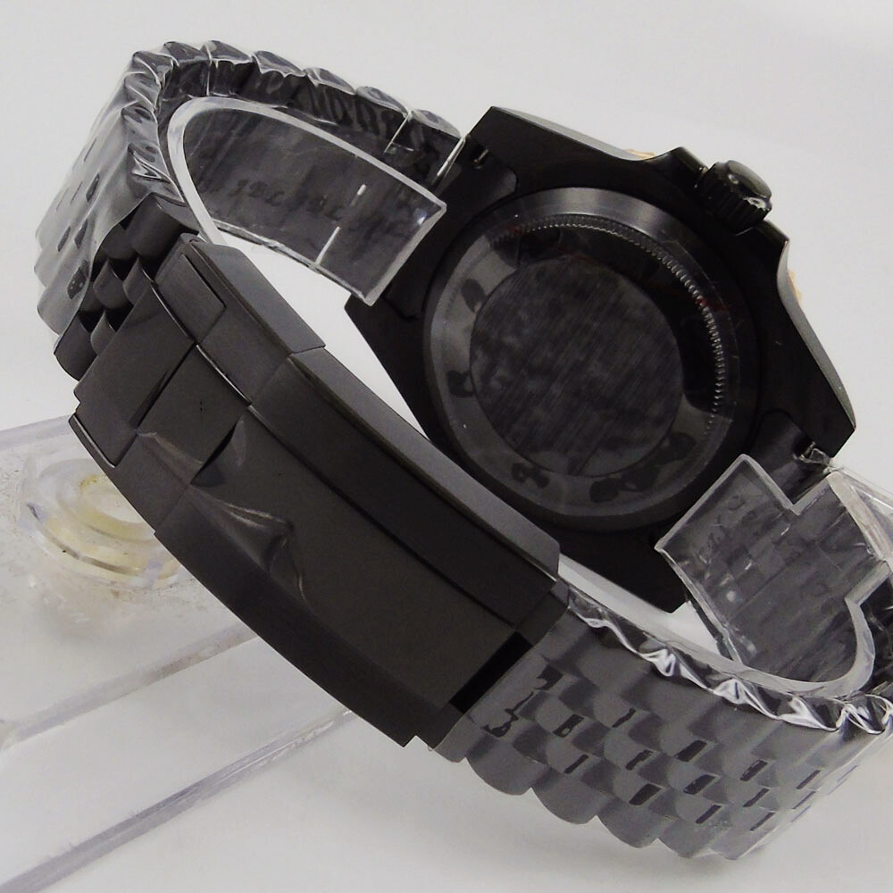 Fit NH35A 40mm Black Watch Case Gold Bezel Flat Sapphire Glass Jubilee Strap