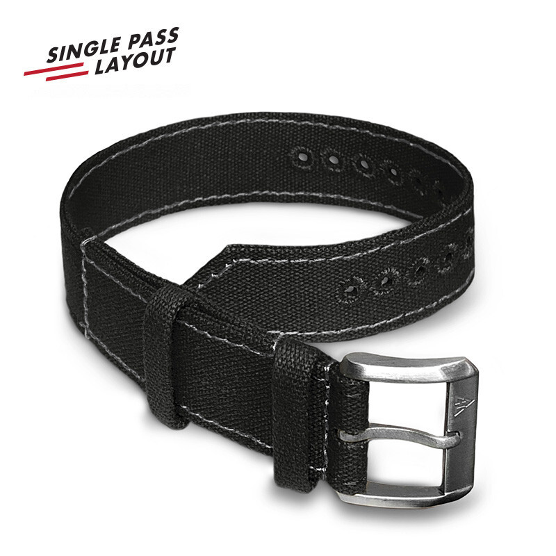 22mm Vintage Military Black Canvas Watch Strap WWII