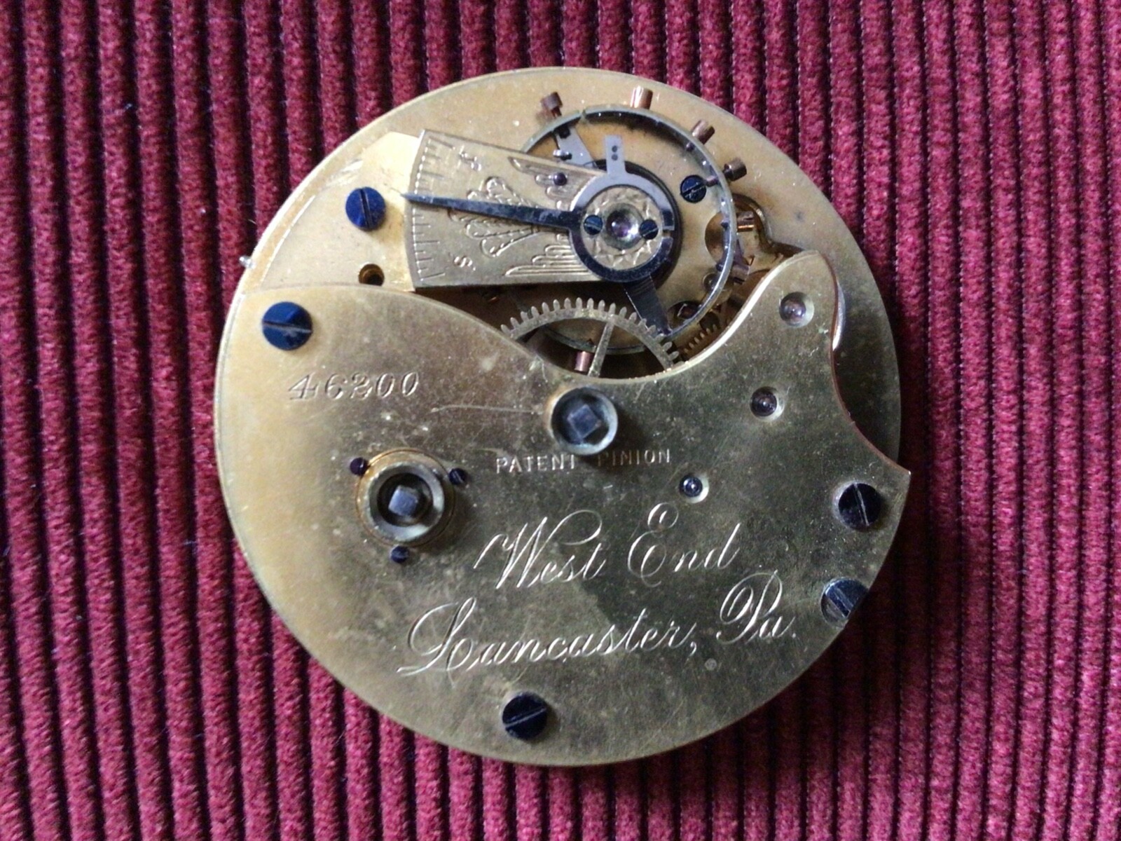 Lancaster Watch Co. “West End” KW. KS. Model 1 10J. 18S. 1881 Gilt Movement, 