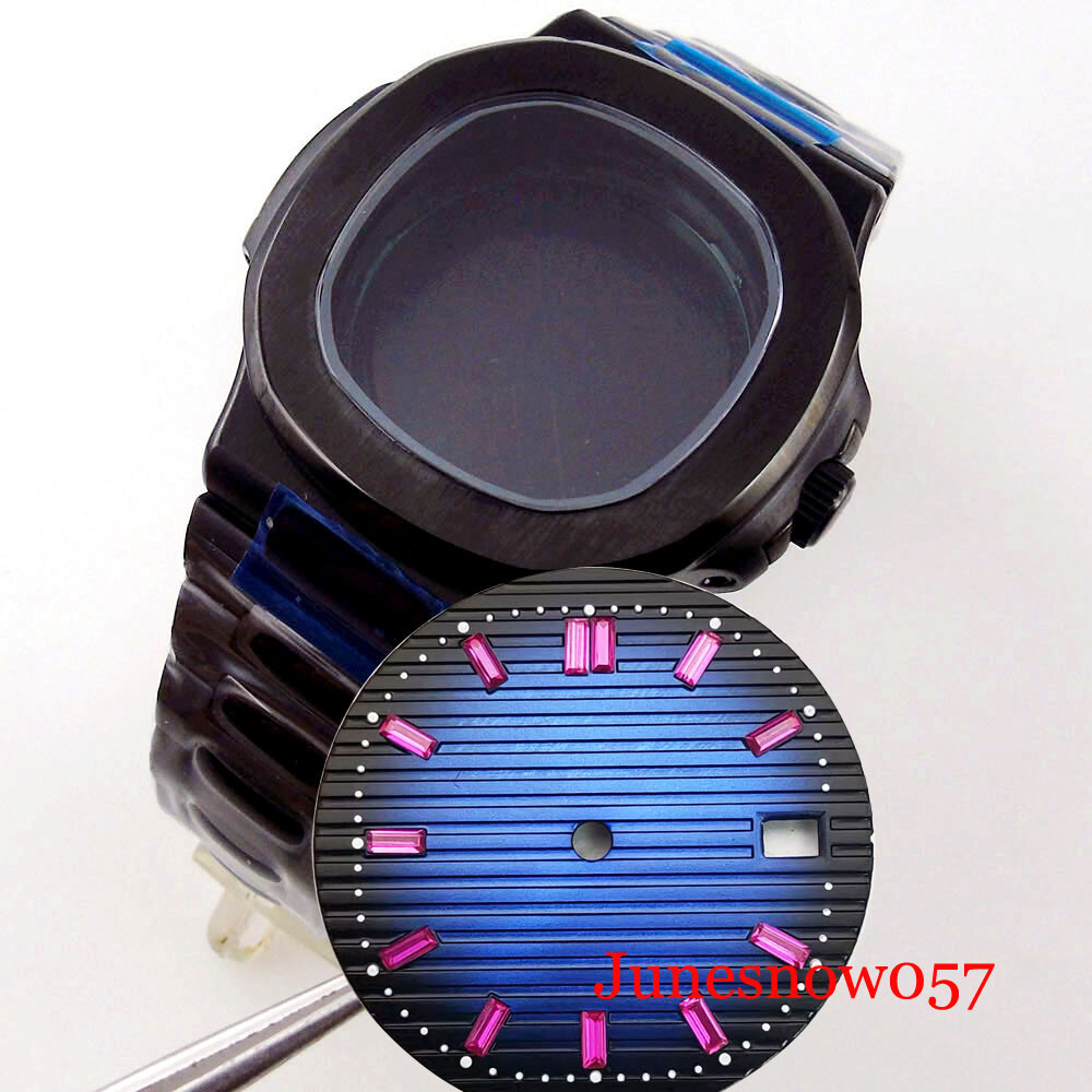 Square 40mm Black PVD Case With Watch Dial Fit NH35A NH36A NH34A Sapphire Glass