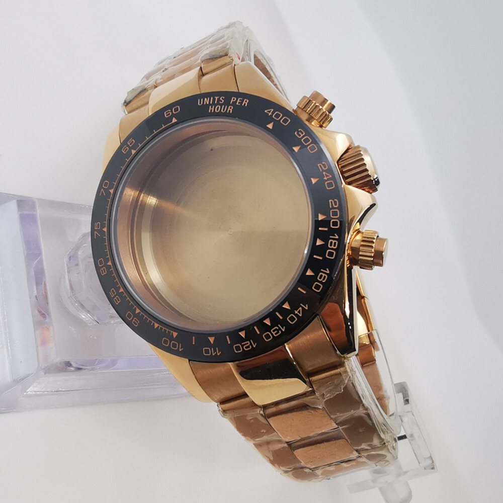 40mm sapphire silver rose gold gold case strap fit VK63 VK64 quartz movement