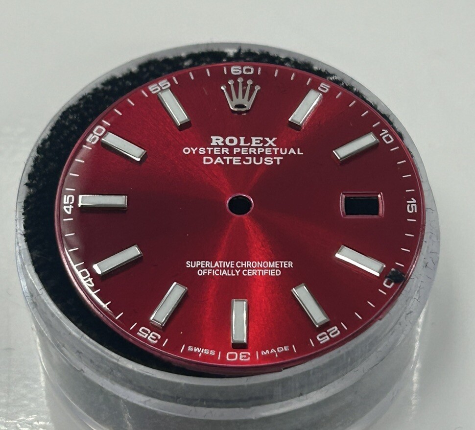 Rolex 41mm Datejust Custom Red Gloss Lume Index Dial For Model 126334 & 126300