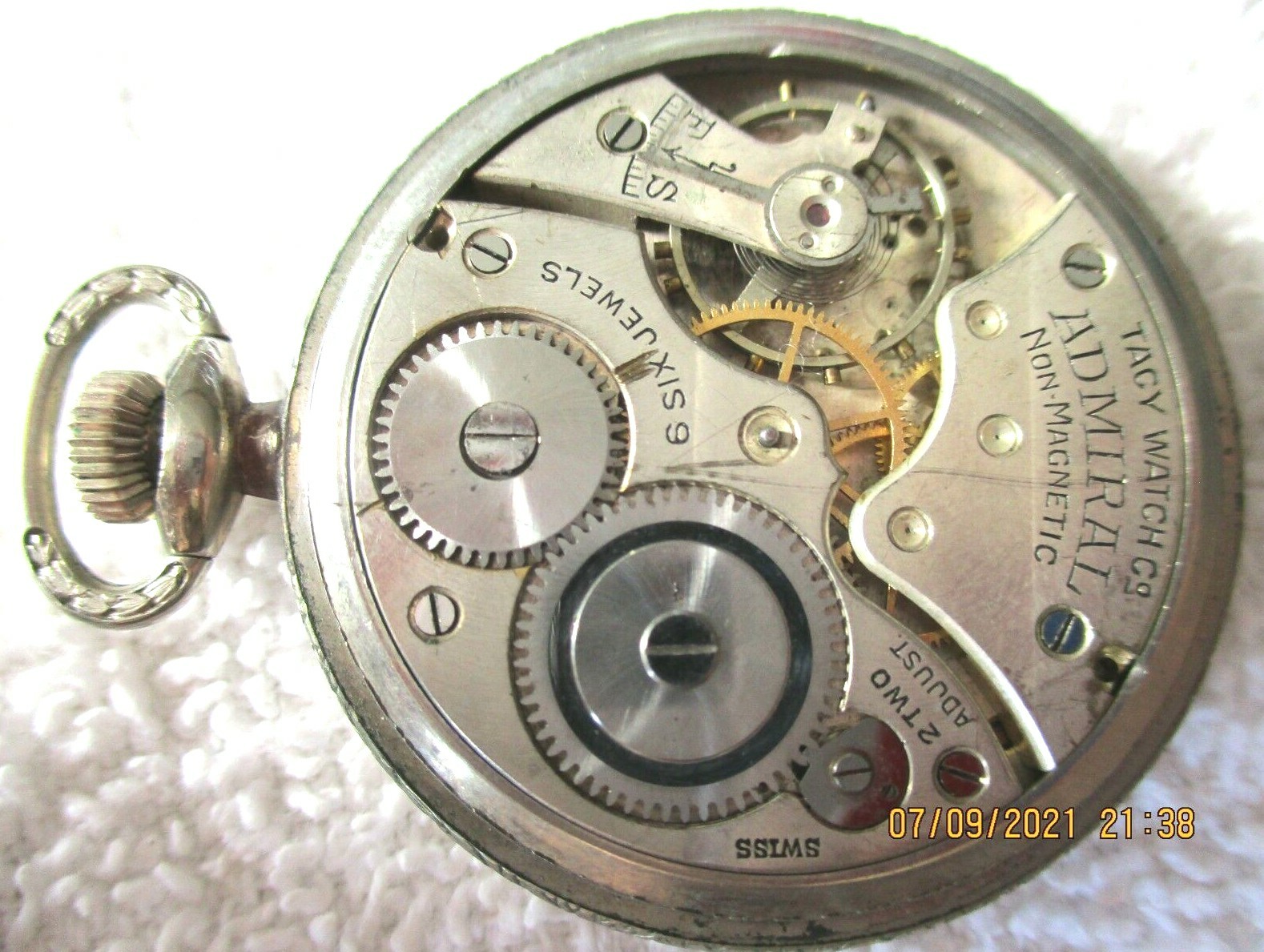 empire pocket watch, nickle, 6 jewel, swiee trcy watch co., 9102284, ADMIRAL s73