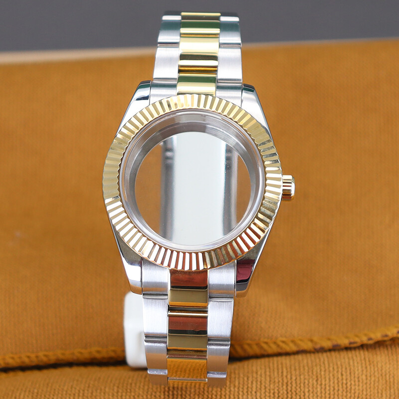 36/40mm Silver And Gold log Watch Cases oyster Band For Seiko NH35 Nh36 Movement