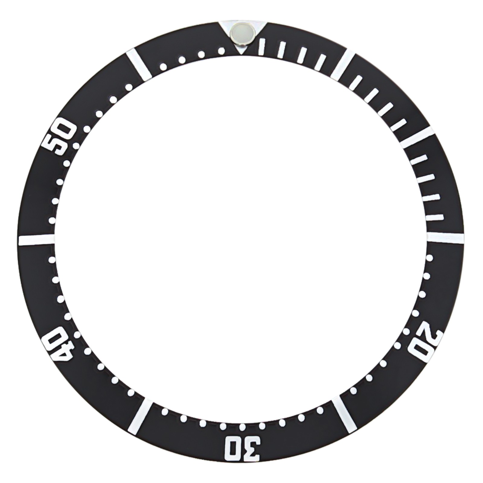 BLACK ALUMINUM BEZEL INSERT WATCH PART 36.90MM X 30.80MM WITH SILVER NUMBERS