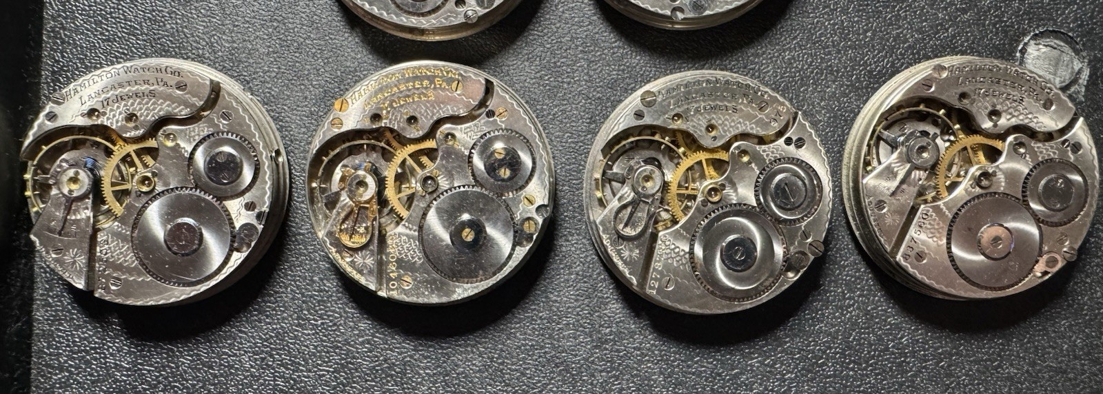 9 HAMILTON 16S 17J GRADE 974 & 975 ADJUSTED POCKET WATCH MOVEMENT LOT