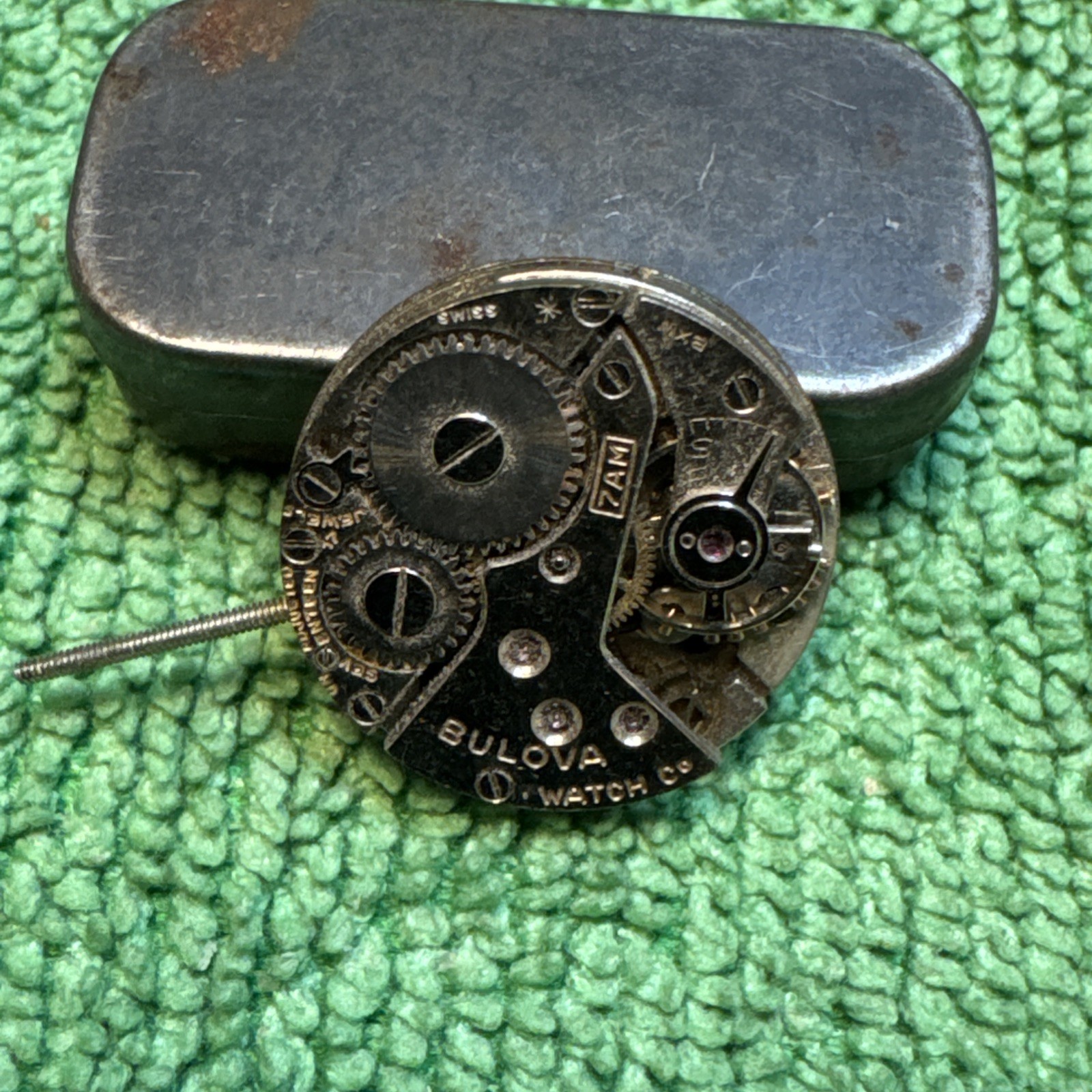 Vintage Bulova 7AM Round Watch Dial Hands Movement. Not Running Parts Or Repair