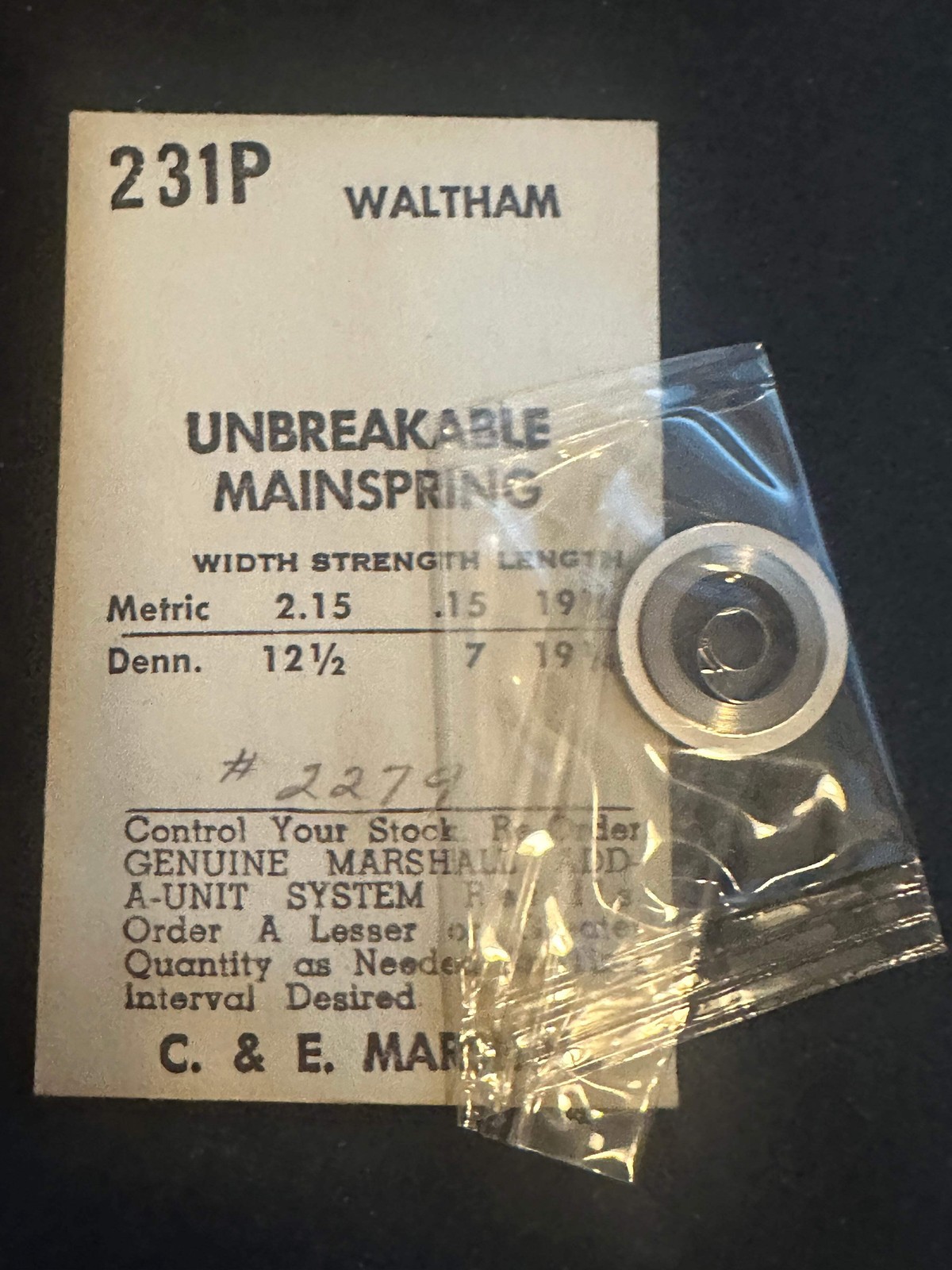 Marco Mainspring 231P for 12s Waltham 17j No. 2224A / 2279 – Alloy