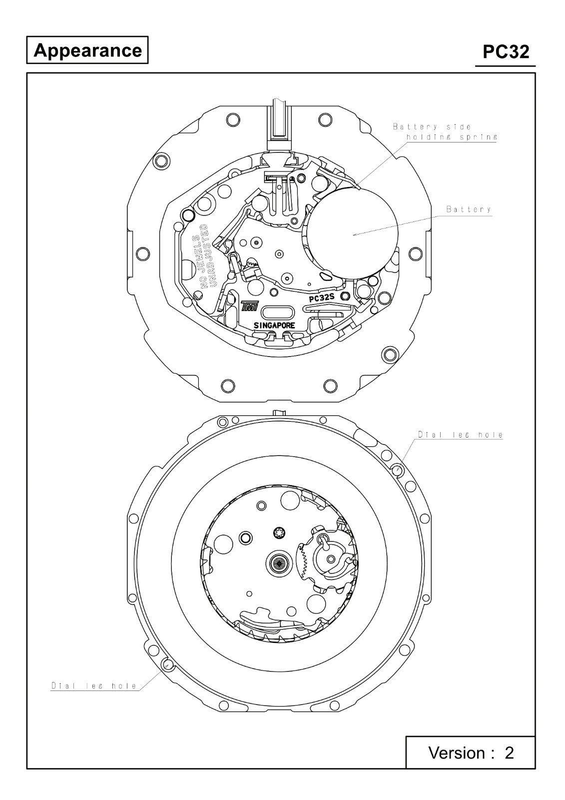 Original TMI PC32A Quartz Watch Movement 3-Hand Date at 3 4 6 Casing Replacement