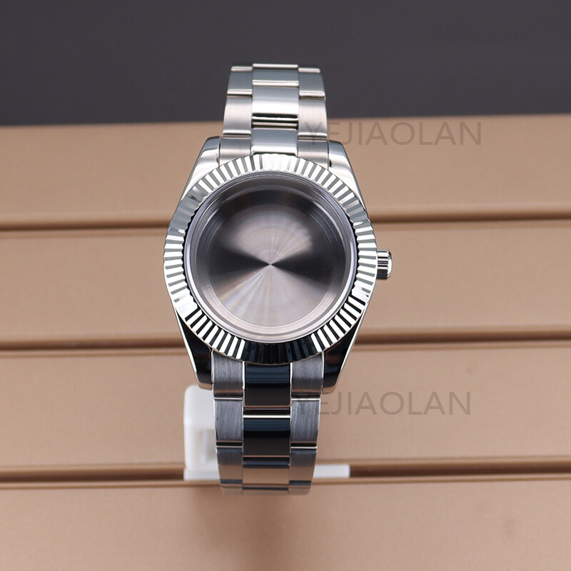 36/40mm Silvery Watch Case+Strap+Cyclops Sapphire Glass For Seiko NH35 Movement