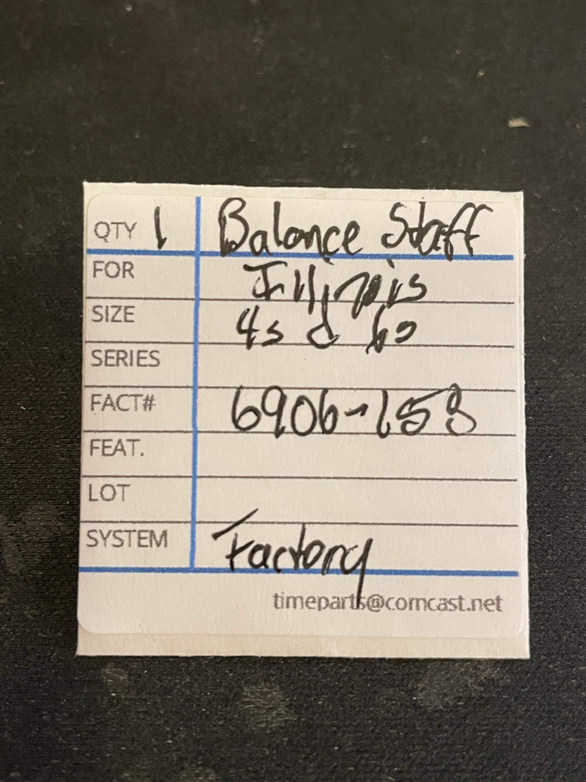Illinois Factory Balance Staff for 4s & 6s Pocket Watch movements No. 6906