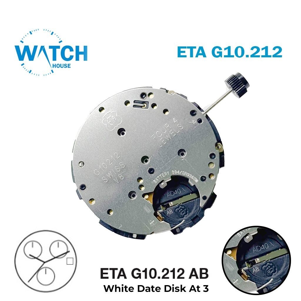 ETA G10.212 SWISS Quartz Movement-White Date Disk at 3-Chronograph-(AB Version).