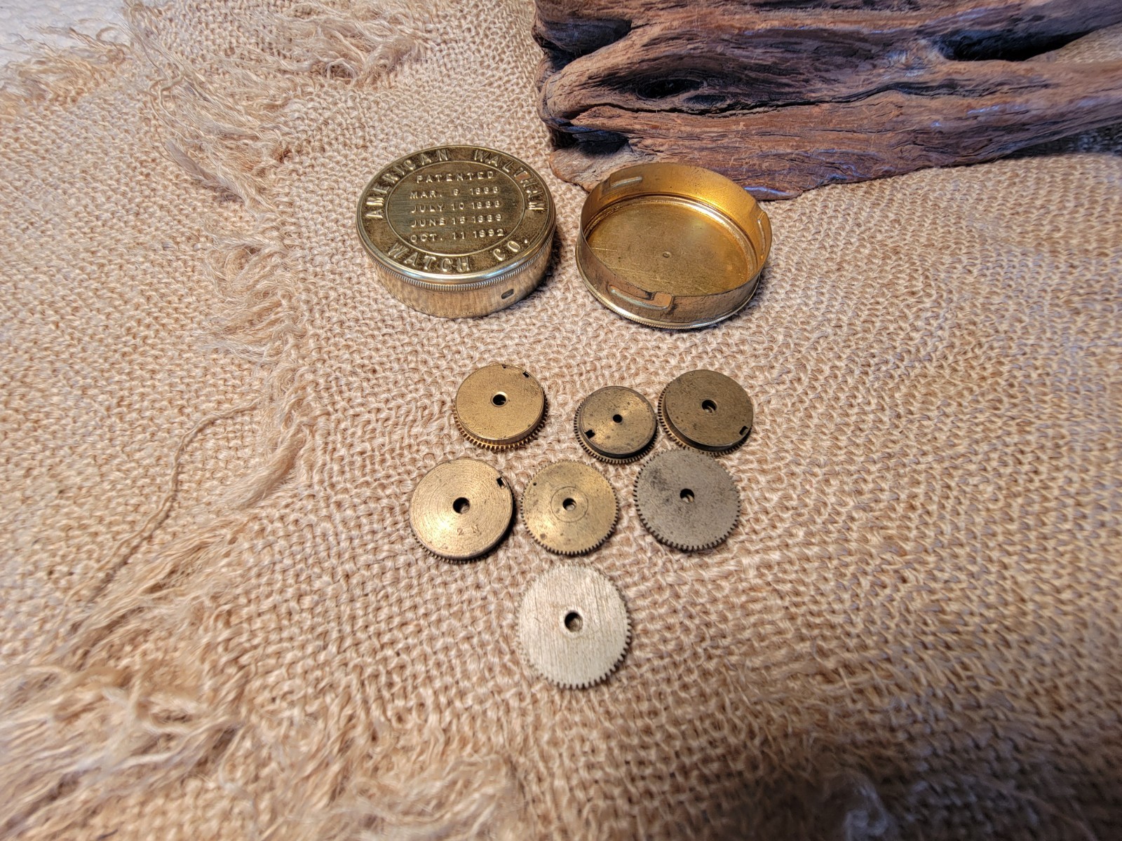Antique AMERICAN WALTHAM WATCH CO. Case Tin & parts